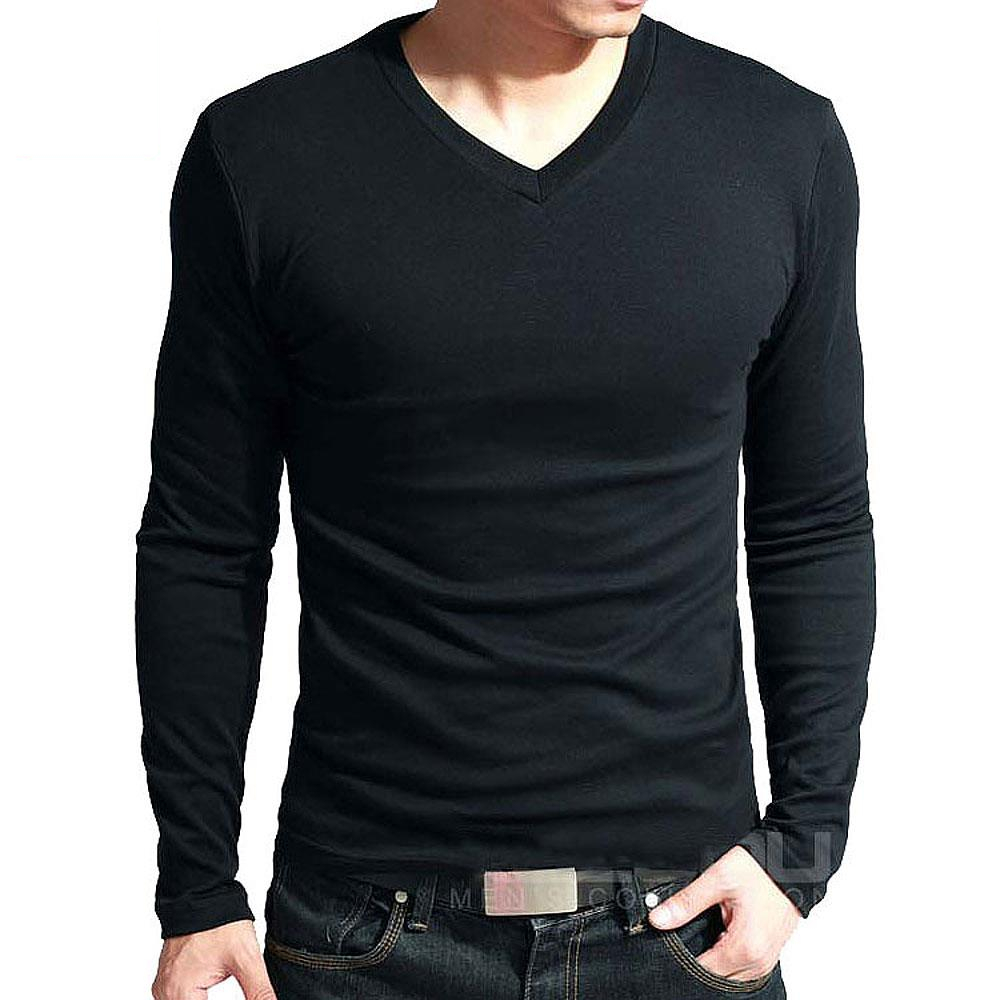 High elastic cotton t-shirts long sleeve for men