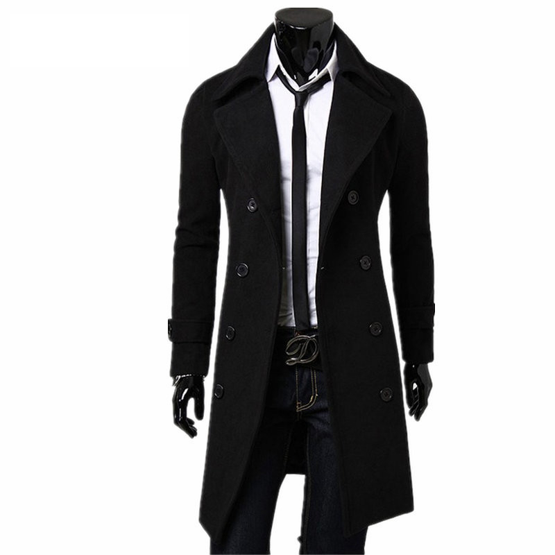 Men Long Coat Double-breasted Windproof