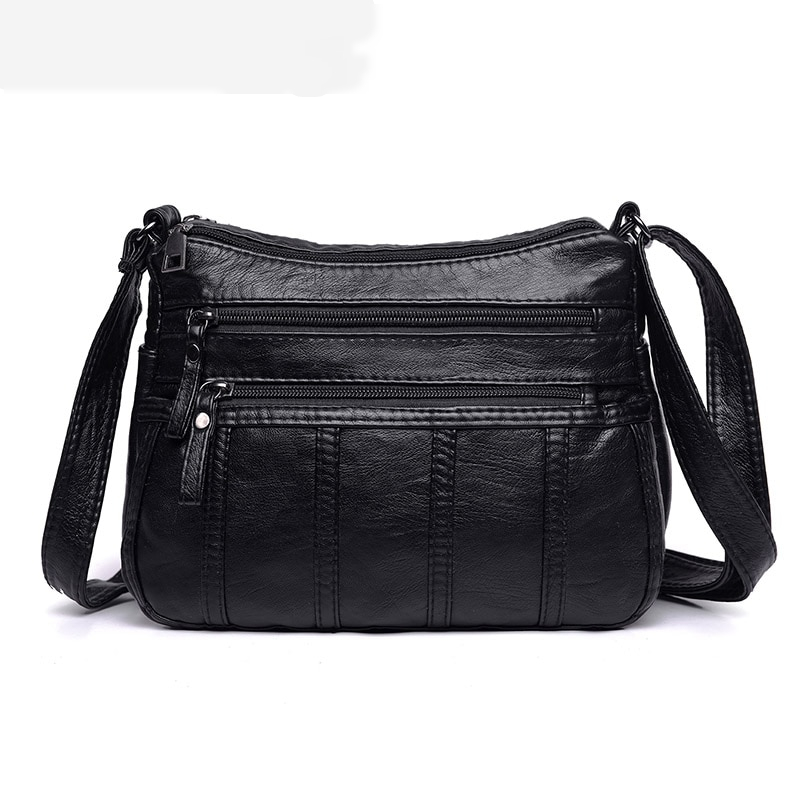 High Quality Black Soft Leather Shoulder Bag