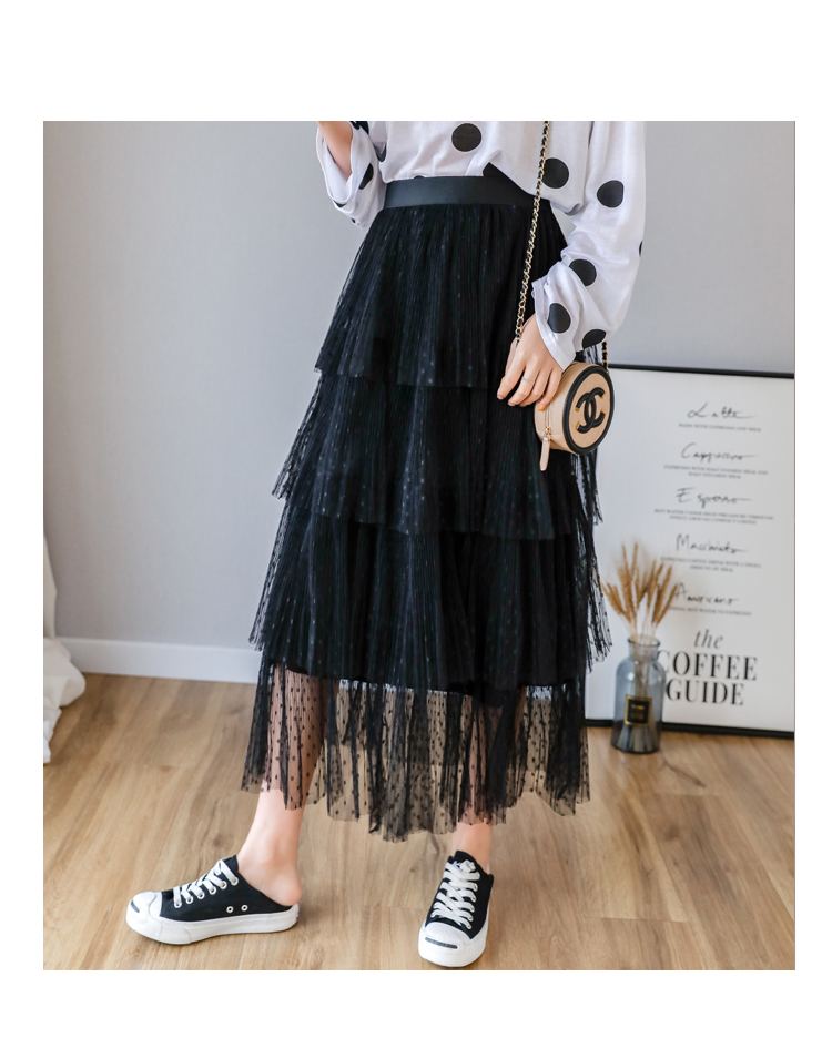 Layered Mesh Pleated Long Sweet Skirts