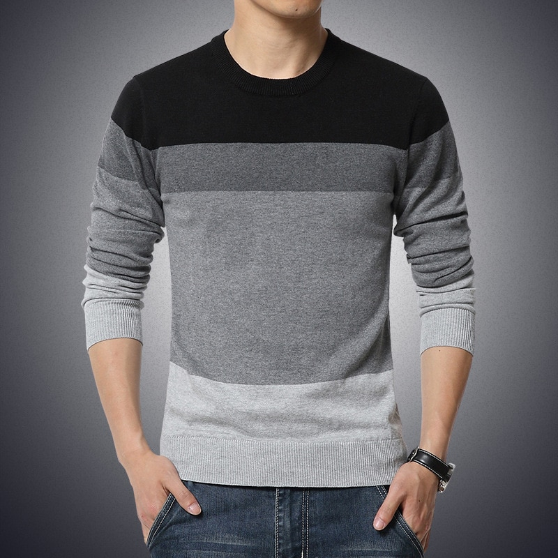 Men's O-Neck Striped Slim Fit Pullover Sweater