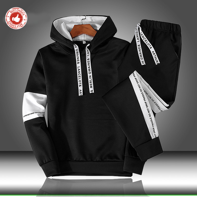 Sets Tracksuit Men Autumn Winter Hooded Sweatshirt Drawstring Outfit ...