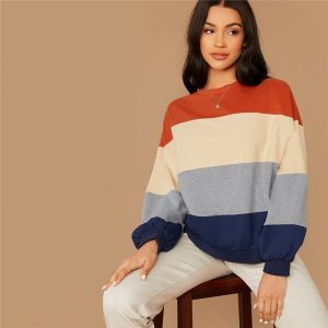 Multicolor Striped Casual Autumn Sweatshirts