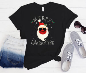 Merry Quarantine Christmas 2020 Santa In Sunglasses Wearing Mask T-shirt